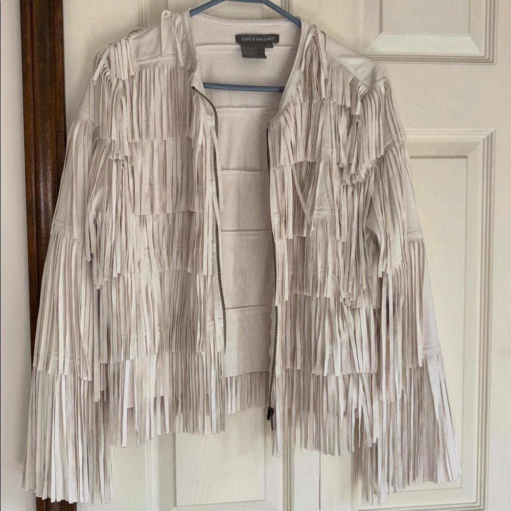 Kate & Mallory Cream Fringe Jacket size L